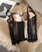 Lace Bustier Crop Cami Top - Black | Vintagemist.com