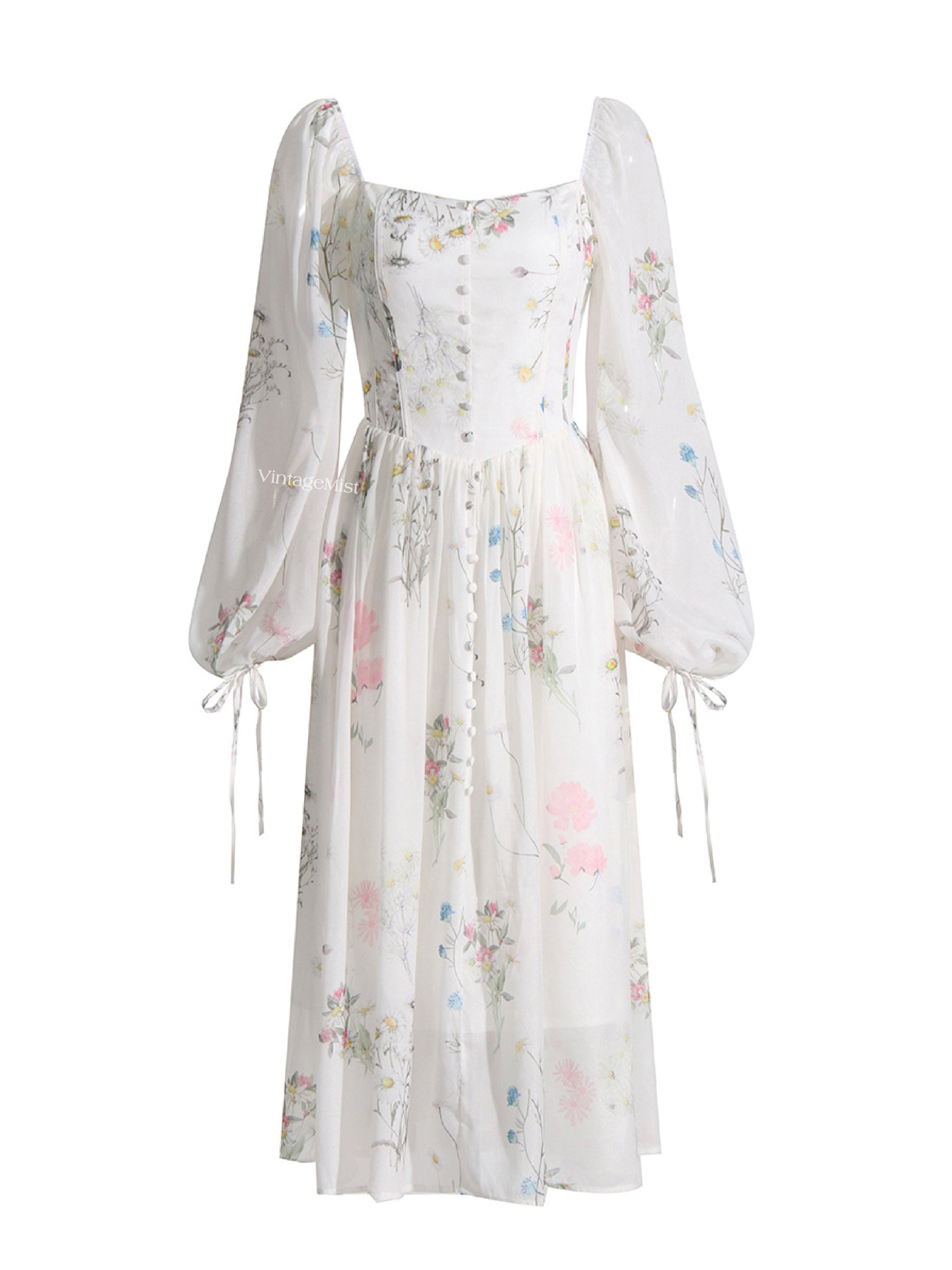 Blooming Floral Spring Fairy Dress - Ivory | VintageMist