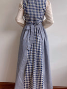 Check Patchwork Floral Embroidery Midi Dress | VintageMist_