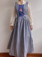 Check Patchwork Floral Embroidery Midi Dress | VintageMist_