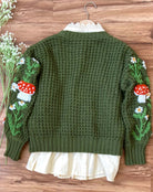 Cottagecore Mushroom Daisy Cardigan Sweater - Green | Vintagemist_