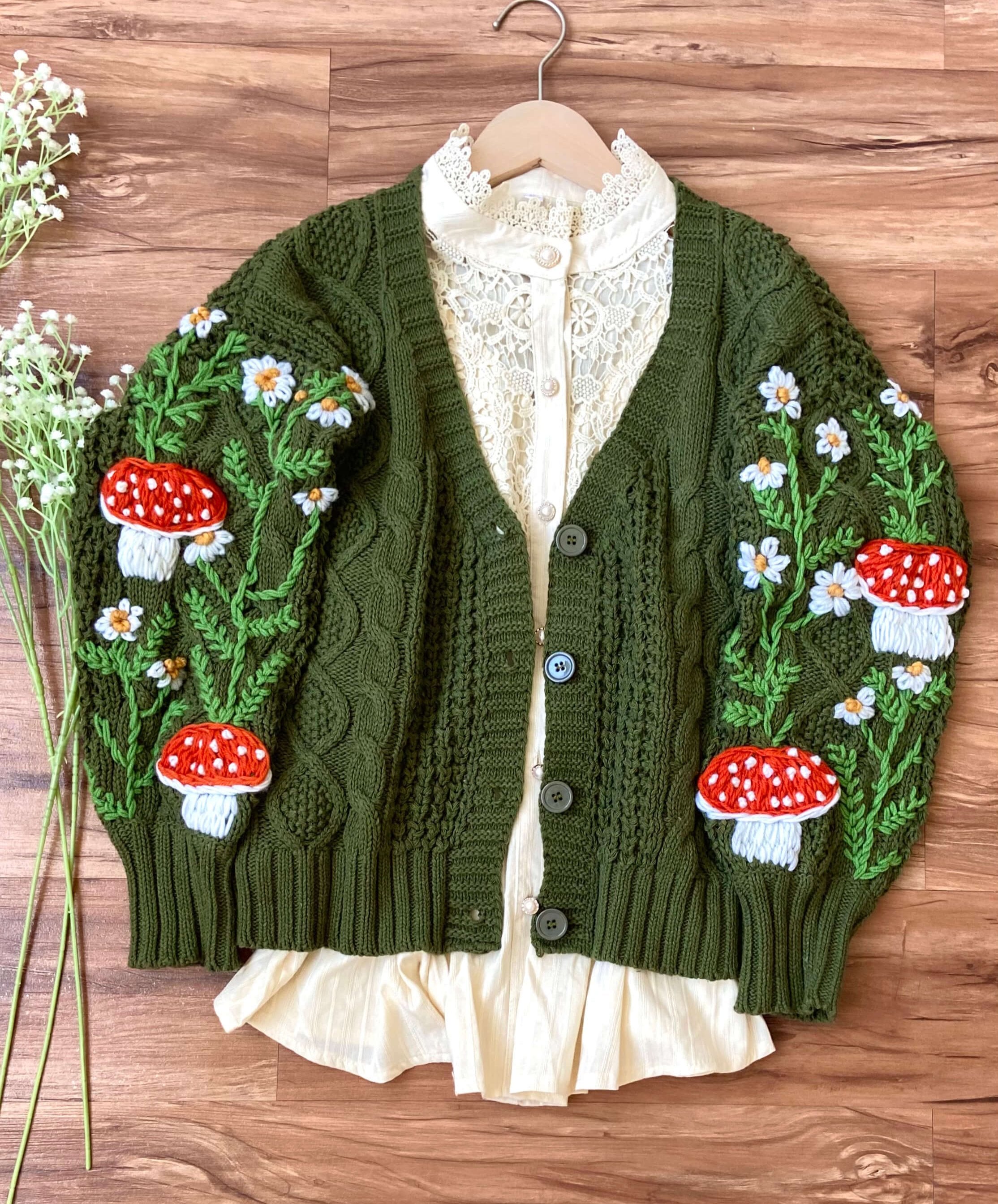 Cottagecore Mushroom Daisy Cardigan | Vintagemist.com
