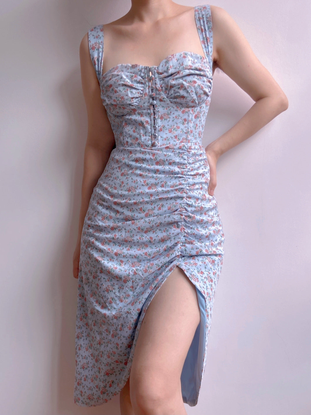 Ditsy Floral Button Detail Corset Dress Midi Dress | VintageMist