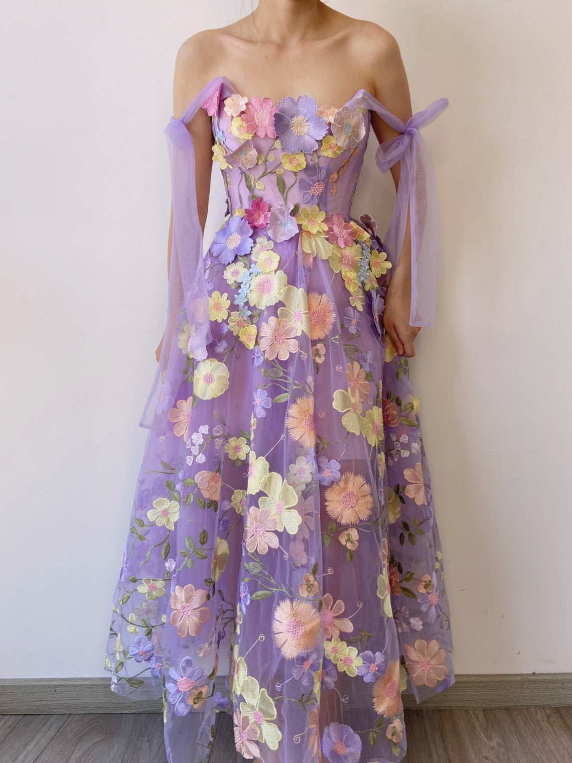 Fairycore Floral Embroidery Corset Dress - Purple | VintageMist