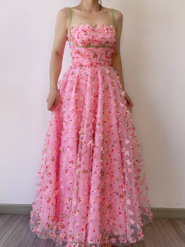 Fairycore Floral Embroidery Pink Dress - Pink | VintageMist