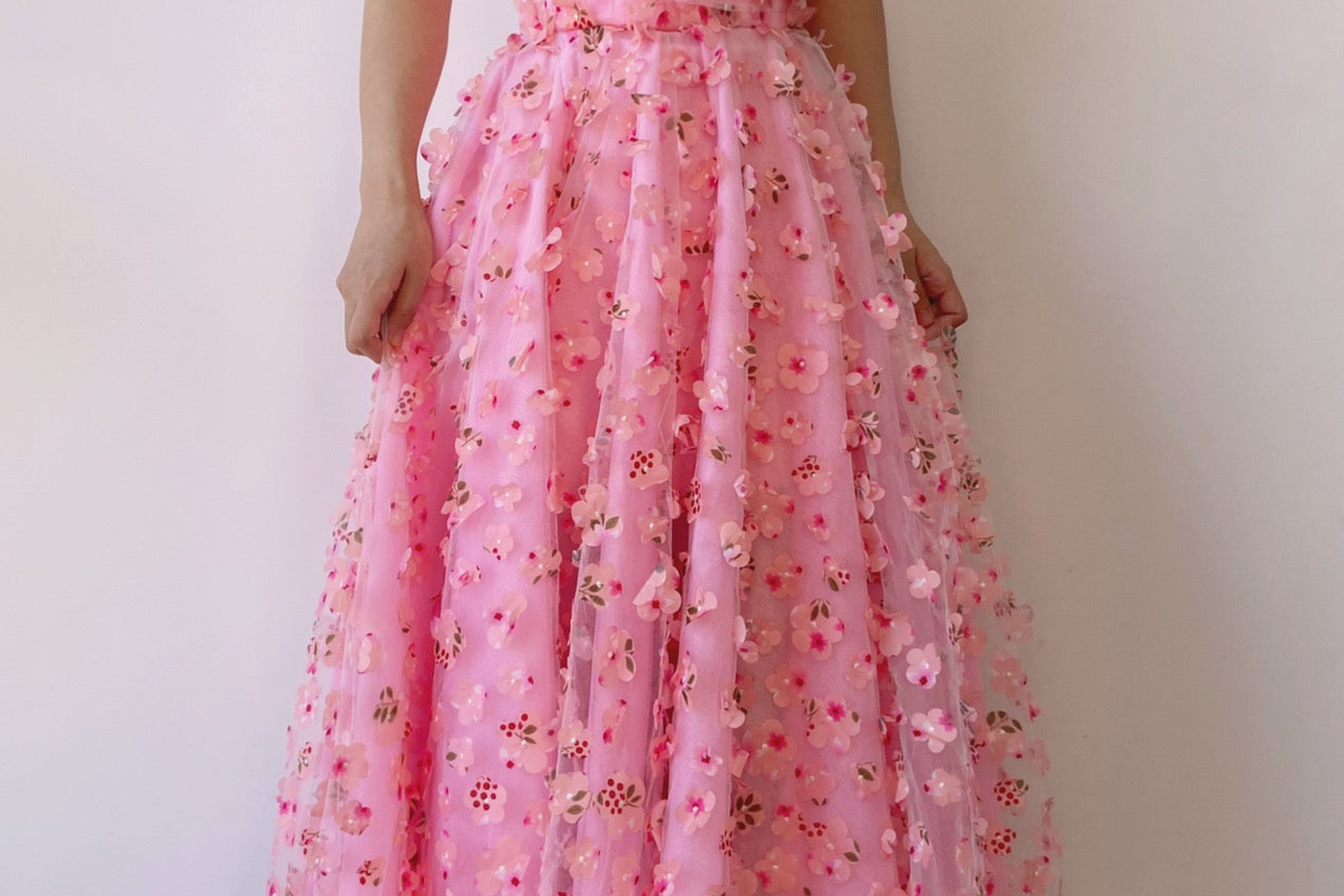 Fairycore Floral Embroidery Pink Dress - Pink | VintageMist