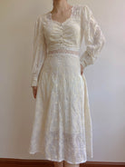 Floral Lace Embroidery Puff Sleeve Midi Dress | VintageMist
