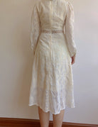 Floral Lace Embroidery Puff Sleeve Midi Dress | VintageMist