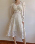 Floral Lace Embroidery Puff Sleeve Midi Dress | VintageMist