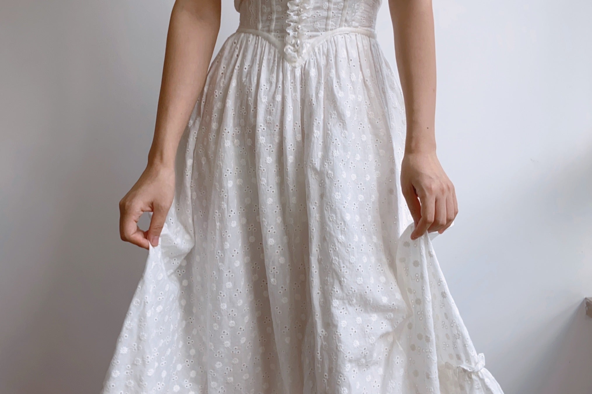 Floral Lace Eyelet Dress - Ivory | VintageMist_1