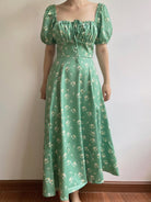 Floral Print Puff Sleeve Midi Dress - Green | Vintage Mist