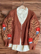 Handmade Cottagecore Mushroom Cardigan - Coffee | VintageMist_