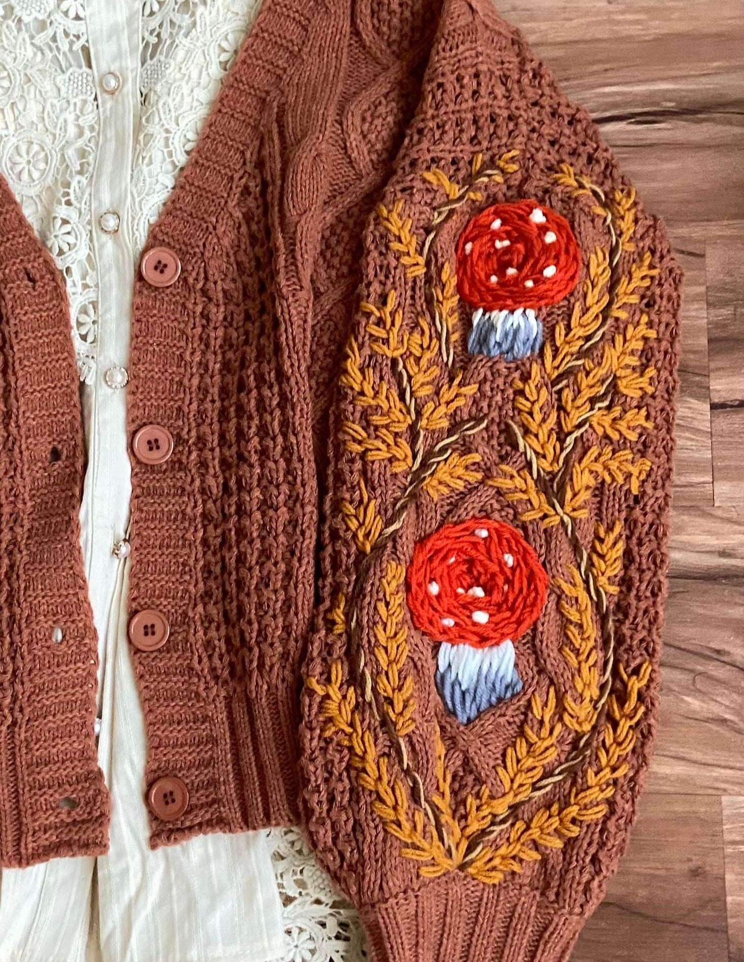 Handmade Cottagecore Mushroom Cardigan | Vintagemist.com