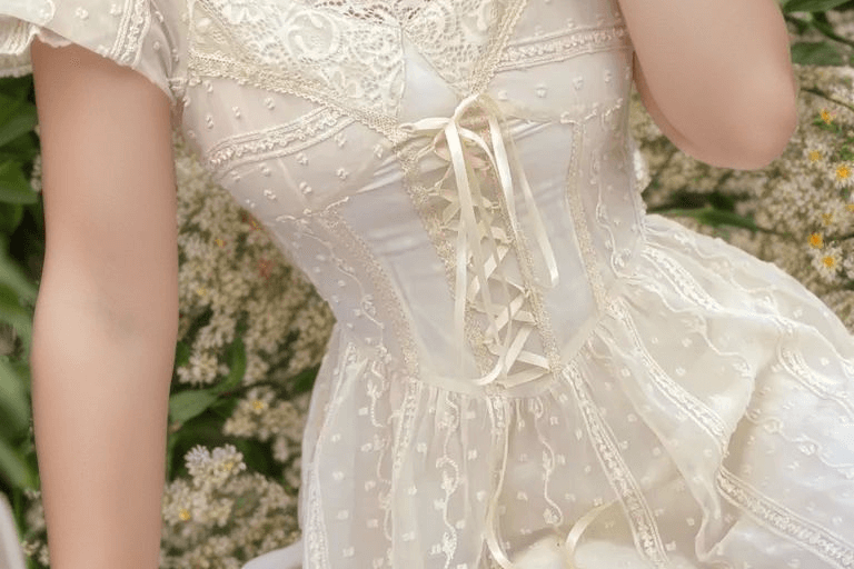 Lace Flower Square Neck Backless Corset Dress - Ivory | VintageMist