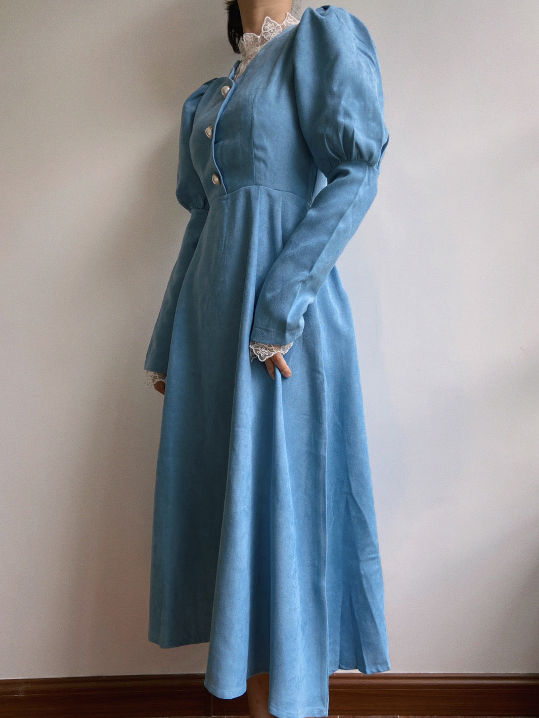 Lamb Sleeve Lace Midi Dress - Blue | VintageMist_