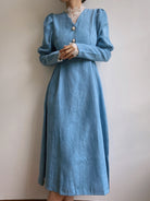 Lamb Sleeve Lace Midi Dress - Blue | VintageMist_