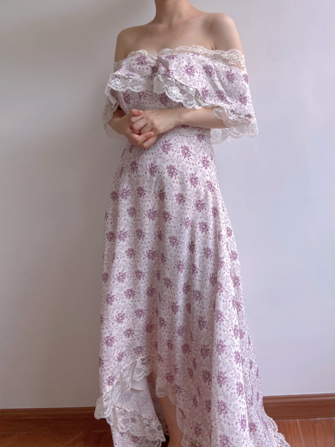 Lavender Field Off-shoulder Lace Dress - Purple | VintageMist