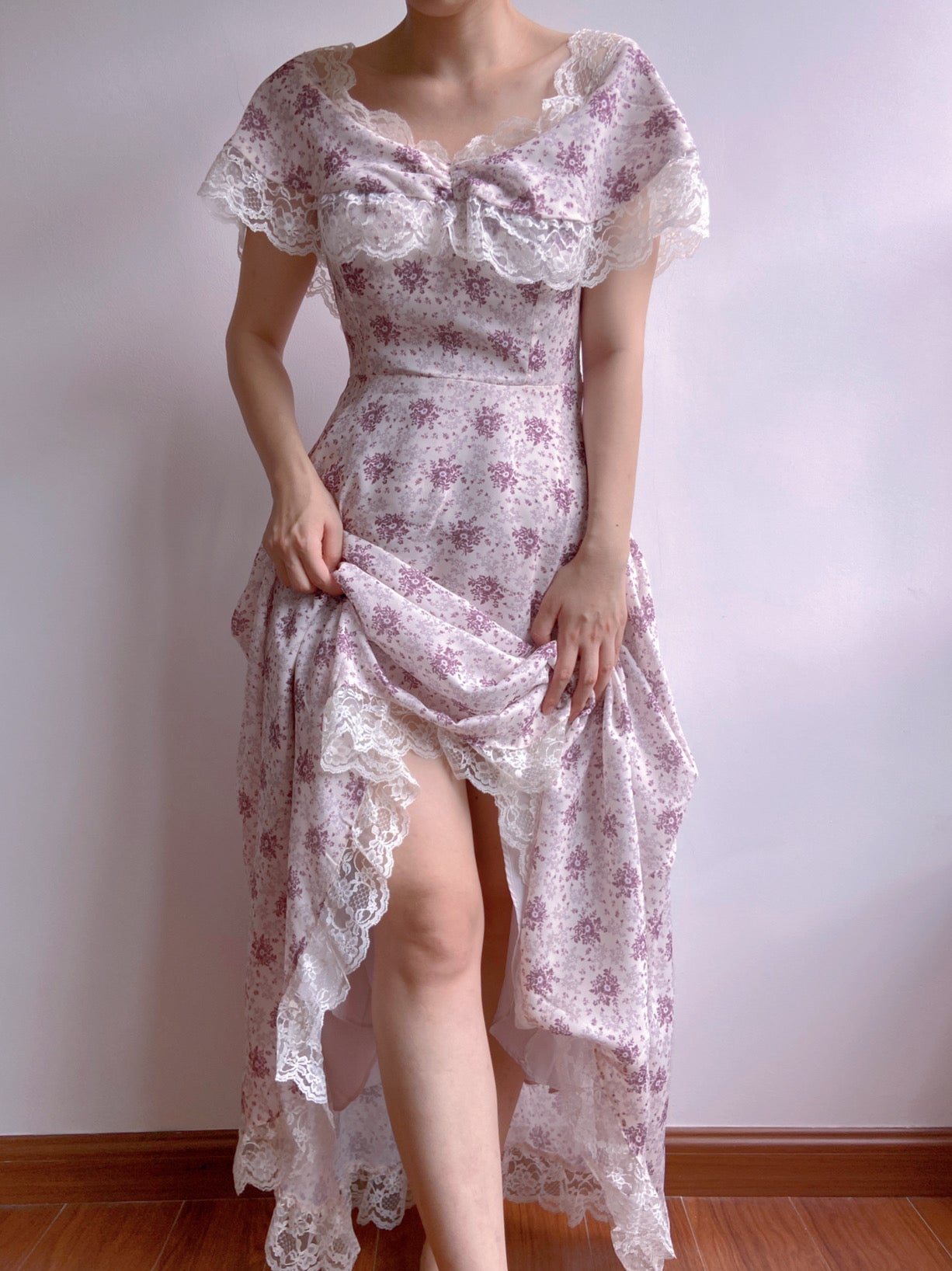 Lavender Field Off-shoulder Lace Dress - Purple | VintageMist