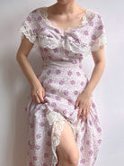 Lavender Field Off-shoulder Lace Dress - Purple | VintageMist