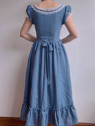 Puff Sleeves Lace Midi Dress - Blue | VintageMist