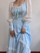 Romantic Princess Long Sleeve Lace Maxi Dress - Blue | VintageMist