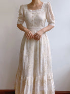 Square Neck Half Sleeve Lace Flower Dress | VintageMist_