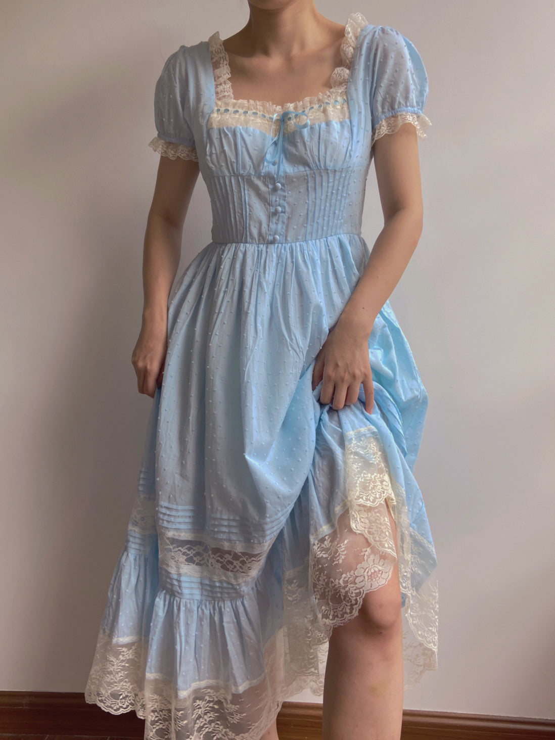Square Neck Lace Maxi Dress - Blue | VintageMist_
