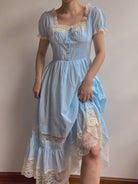 Square Neck Lace Maxi Dress - Blue | VintageMist_