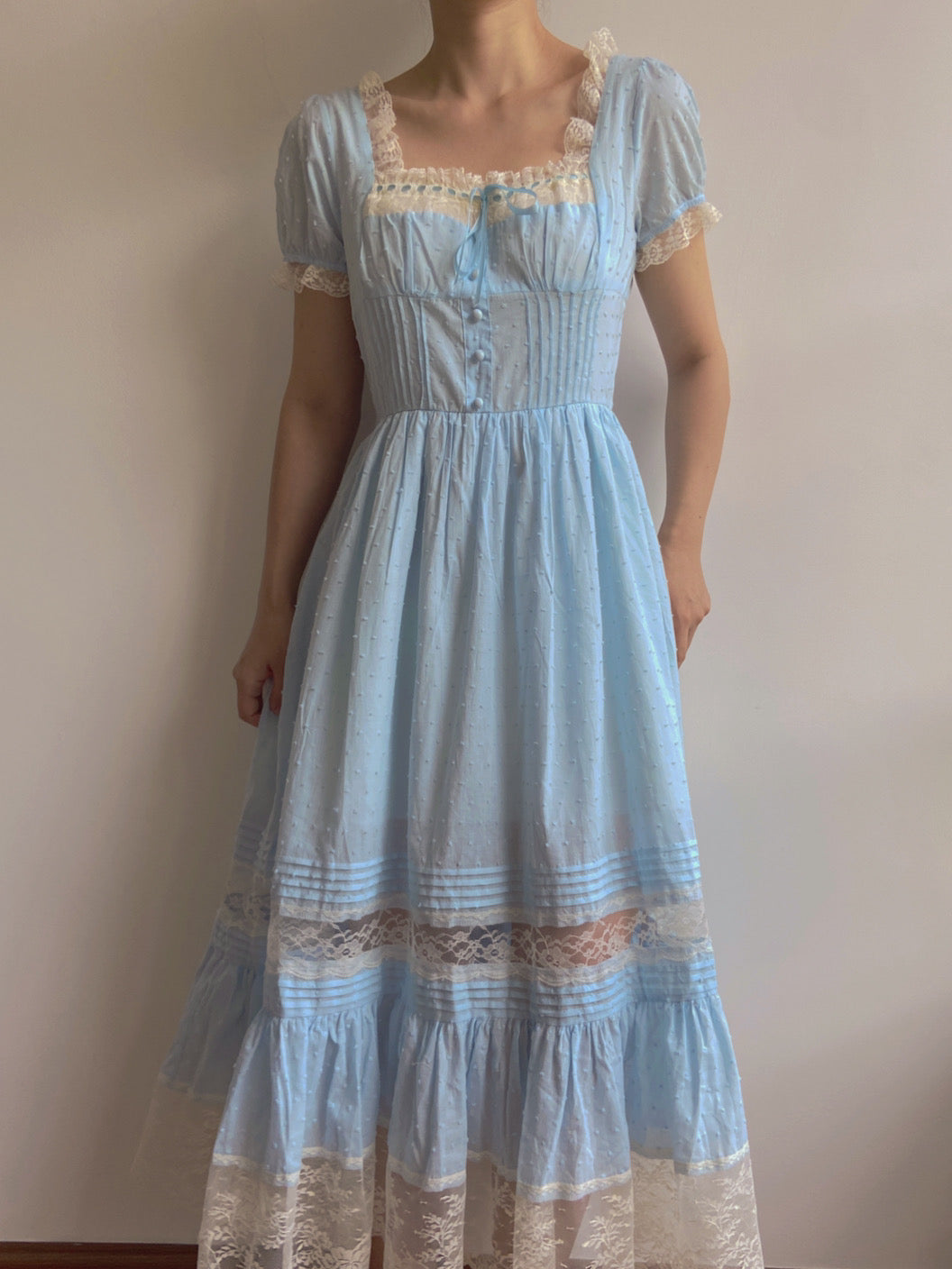 Square Neck Lace Maxi Dress - Blue | VintageMist_