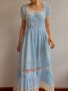 Square Neck Lace Maxi Dress - Blue | VintageMist_