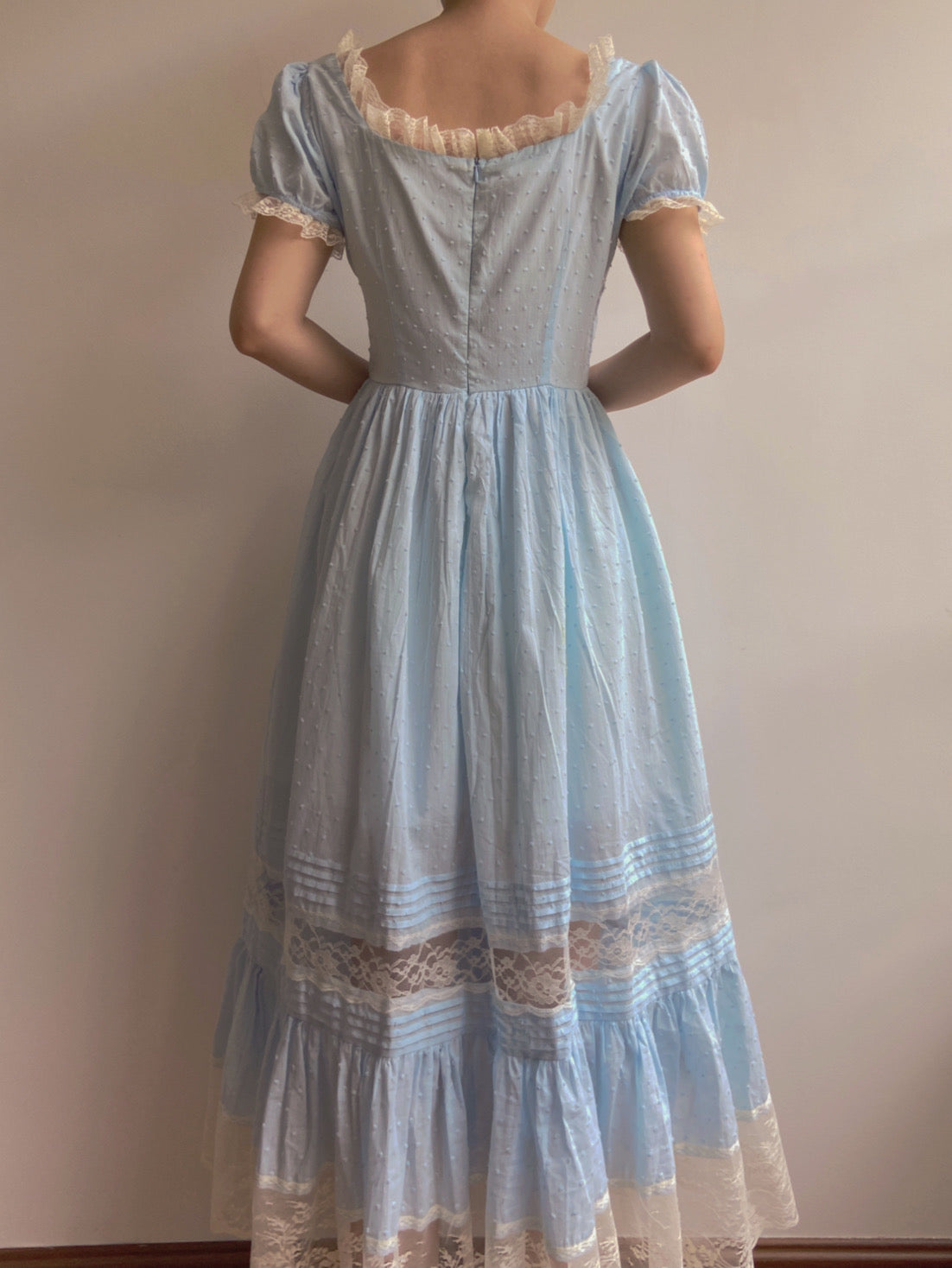 Square Neck Lace Maxi Dress - Blue | VintageMist_