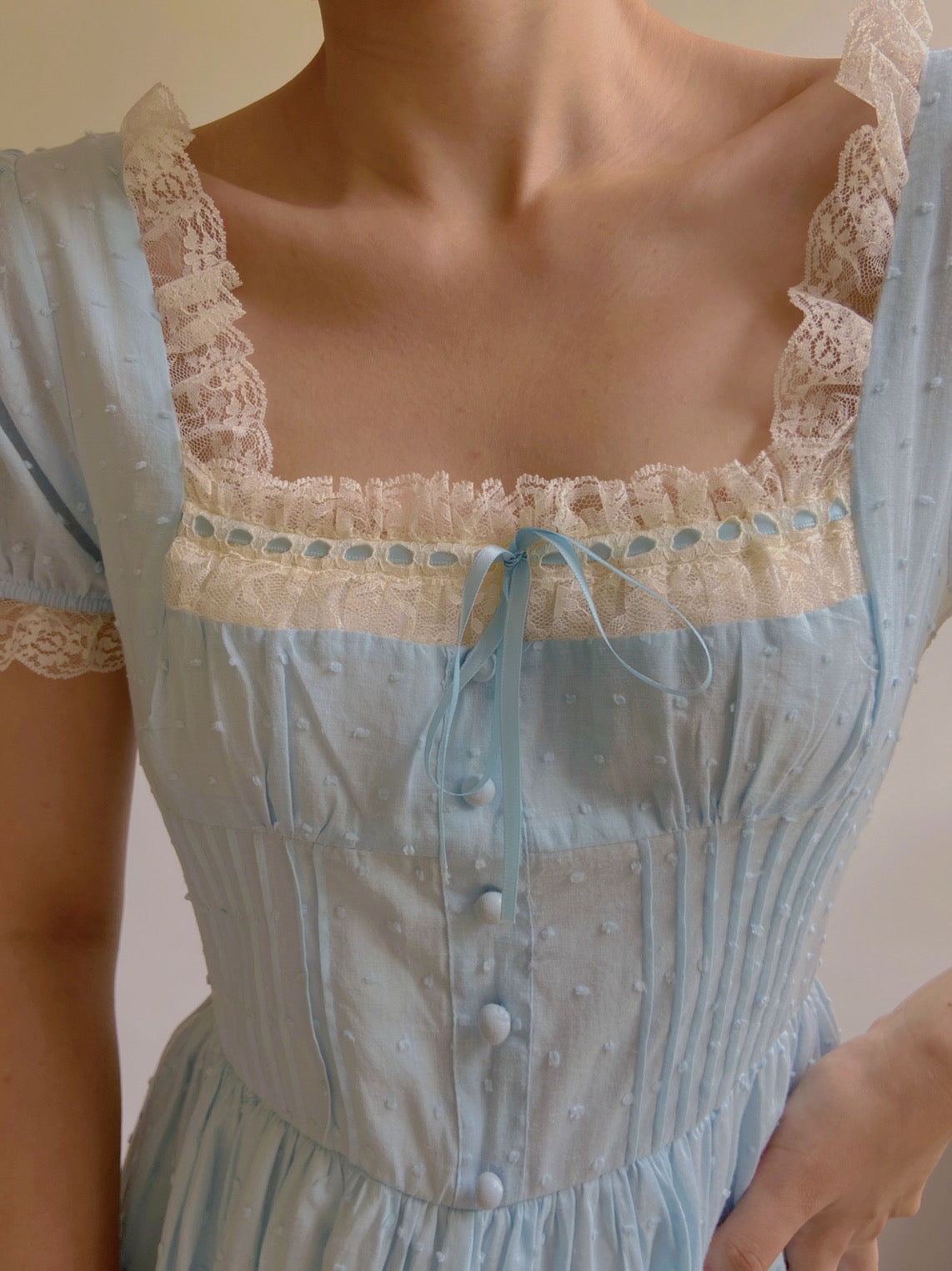 Square Neck Lace Maxi Dress - Blue | VintageMist_