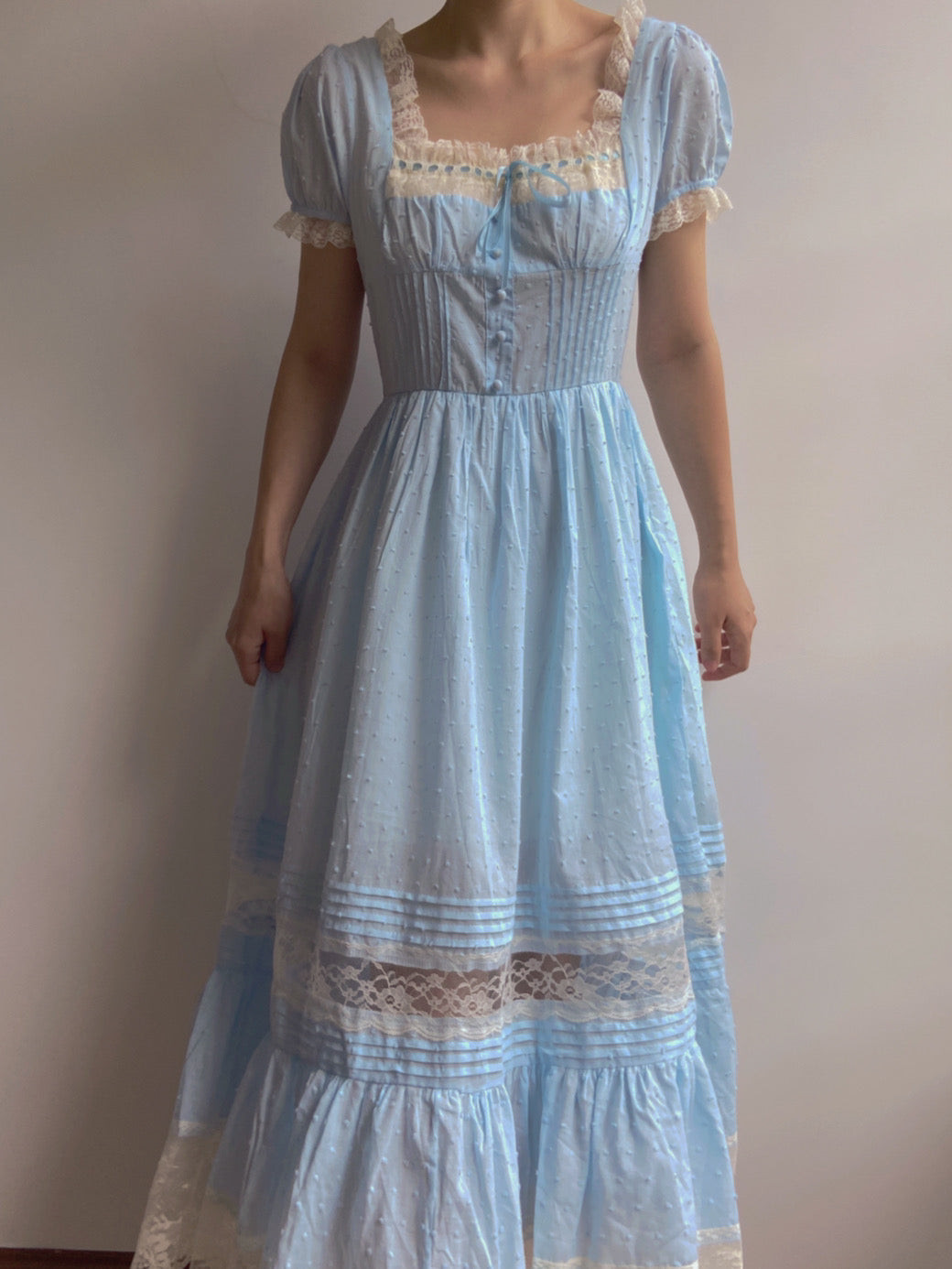 Square Neck Lace Maxi Dress - Blue | VintageMist_
