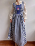 Vintage Mist Check Patchwork Floral Embroidery Midi Dress | Vintage Mist