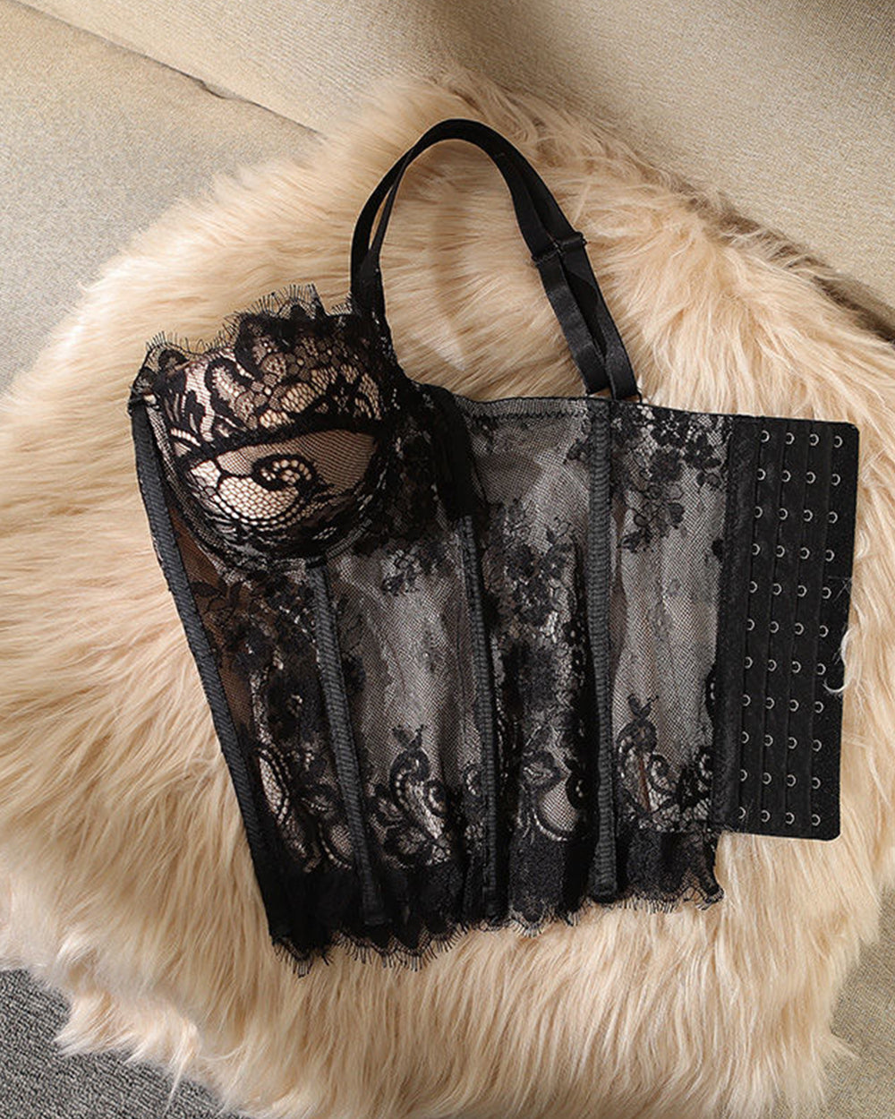 Lace Bustier Crop Cami Top - Black | Vintagemist.com