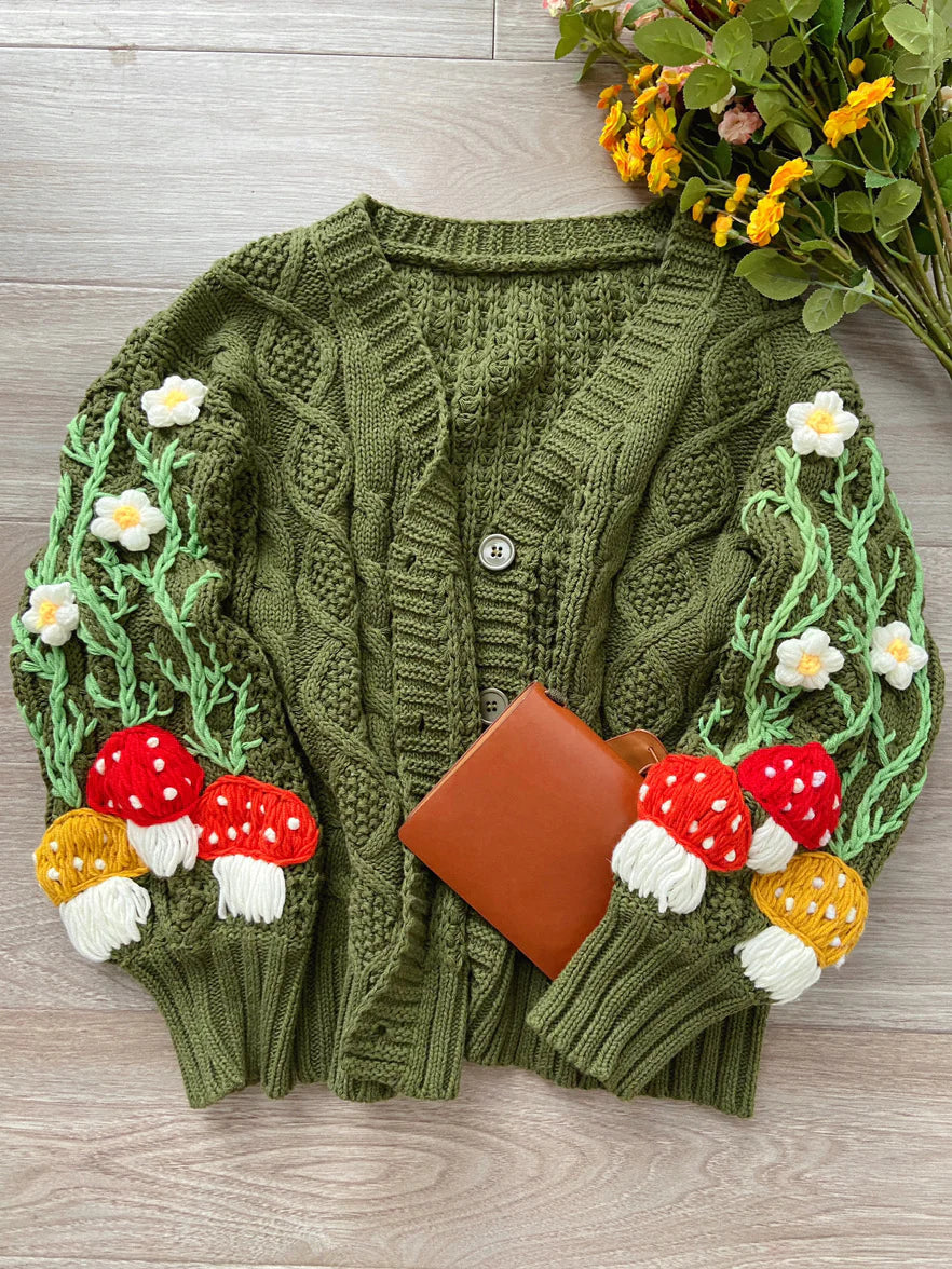 2025 Cottagecore Style Must-Have: Handmade Mushroom Cardigan