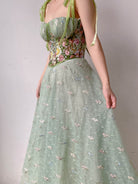 ​Renaissance Fairycore Floral Corset - Green | VintageMist