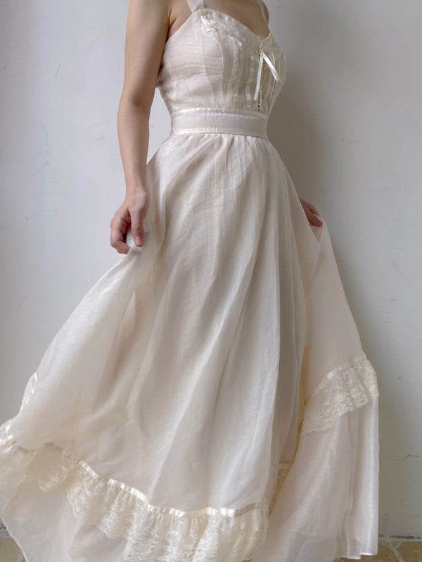Organza Lace Trim Strap Maxi Dress - Ivory | VintageMist