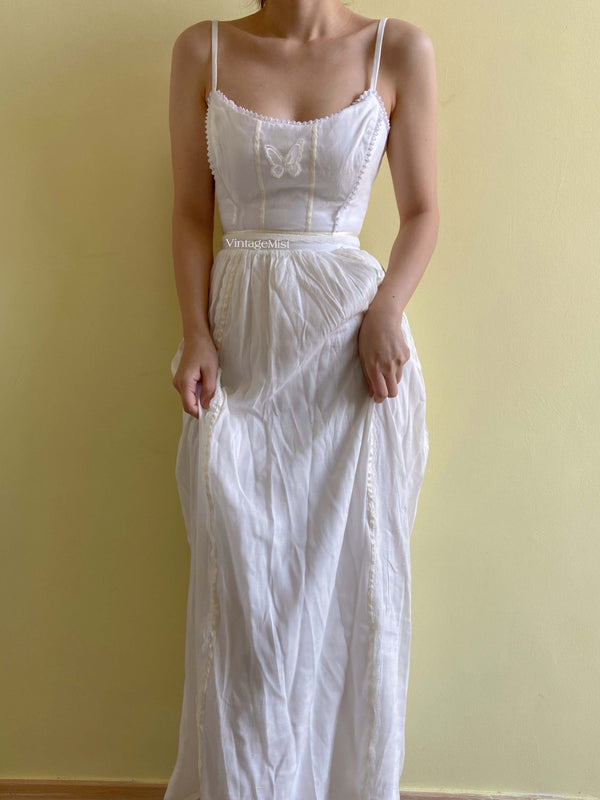 1970s Romantic Butterfly Strap Lace Dress - White | VintageMist
