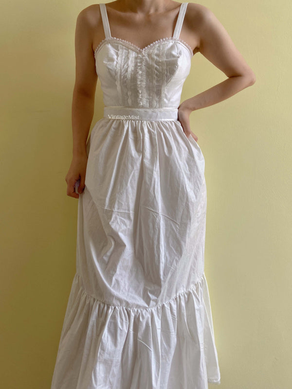 1970s Strap Lace Corset Dress - White | VintageMist