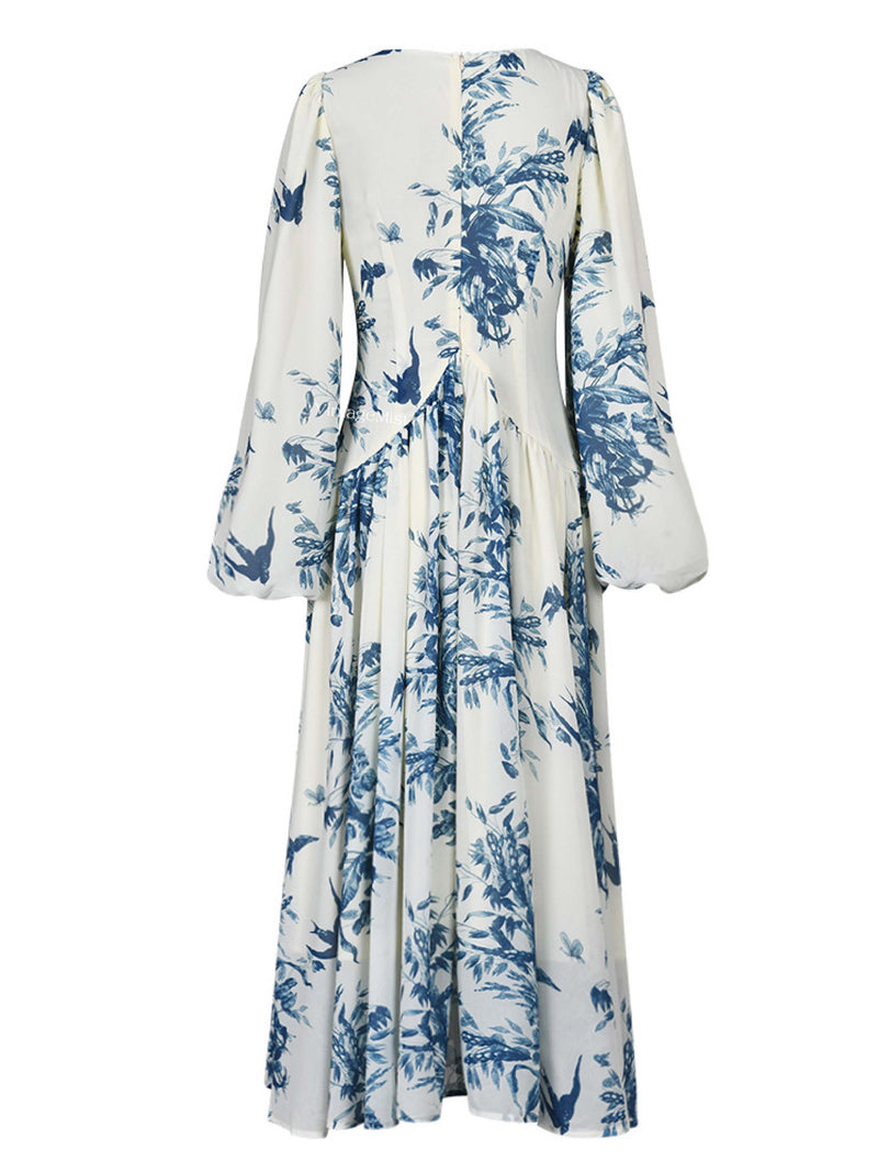 Ink Floral Print Dress - Ivory | VintageMist