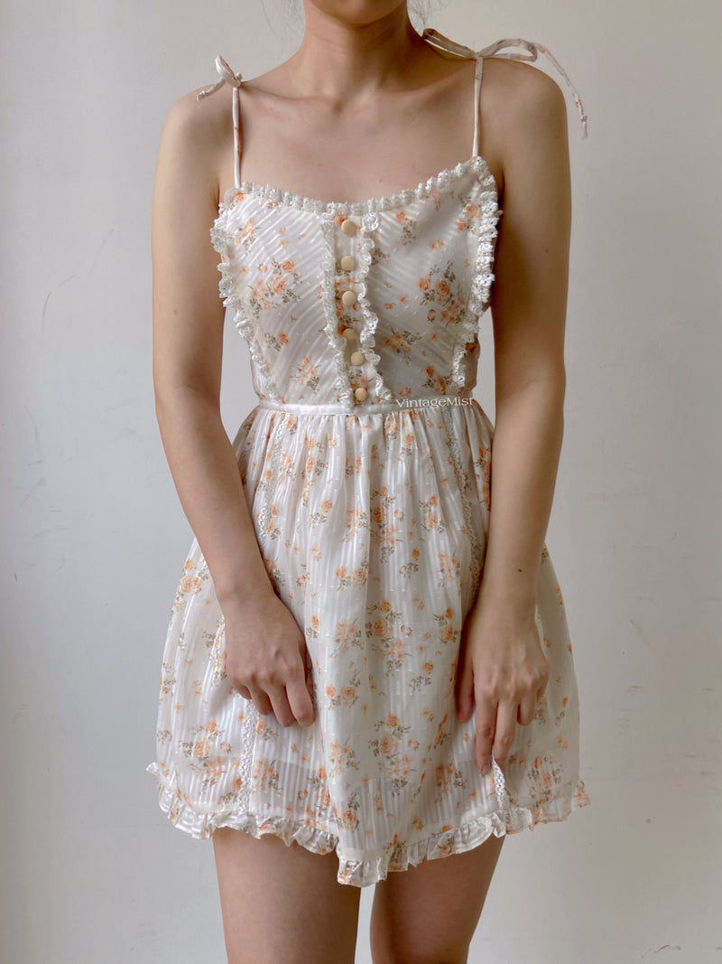 Jacquard Floral Mini Cami Dress - White | VintageMist