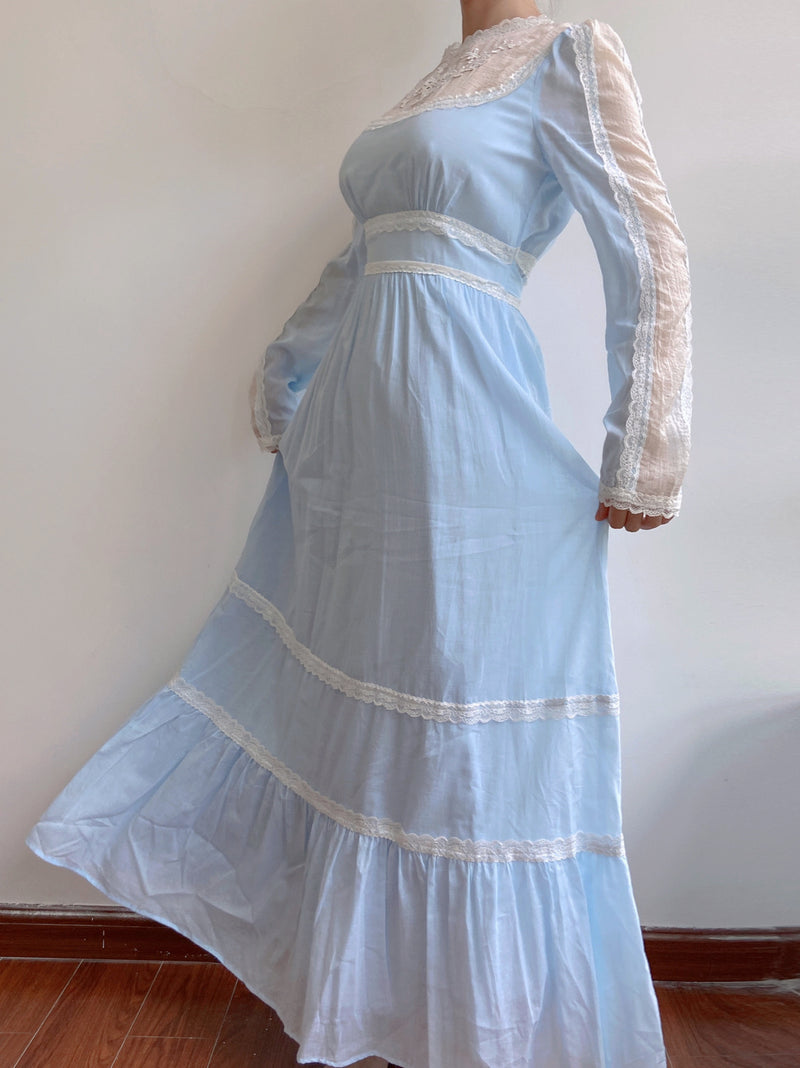 Floral Embroidery Princesscore Maxi Dress - Blue | VintageMist