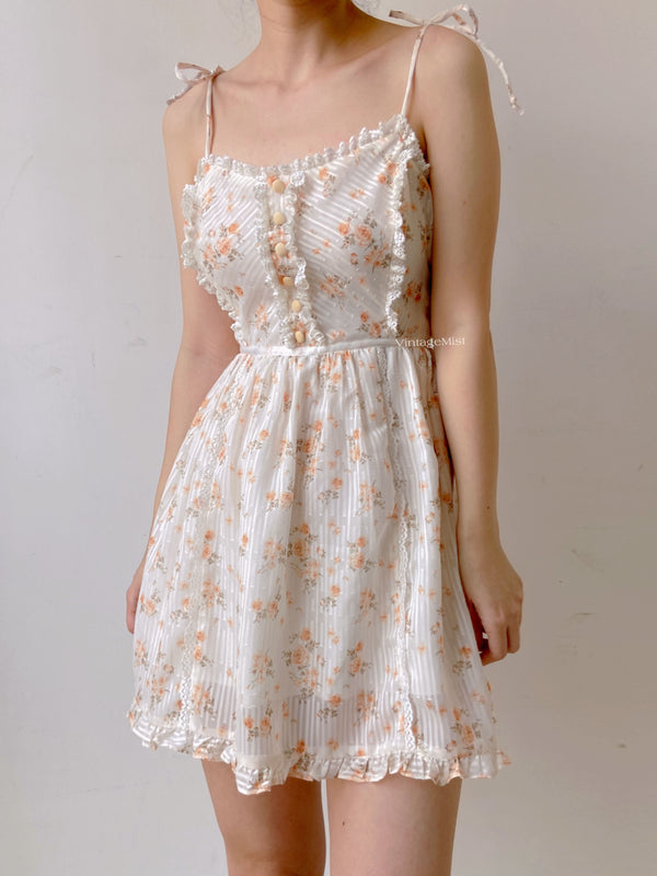 Jacquard Floral Mini Cami Dress - White | VintageMist