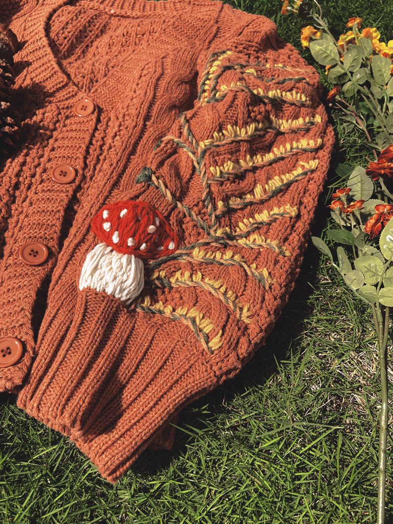 Gold Autumn Floral Embroidery Sweater Cardigan | VintageMist