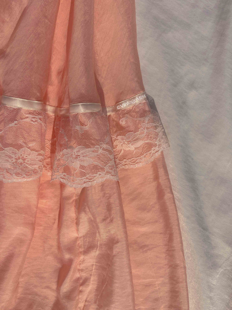 70s Inspired Vintage Lace Cami Chiffon Dress - Pink | VintageMist