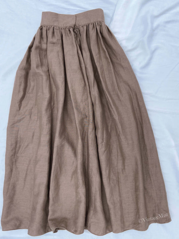 Basic A-line Linen Midi Skirt - Brown  VintageMist