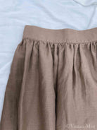 Basic A-line Linen Midi Pocket Skirt - Brown -  VintageMist