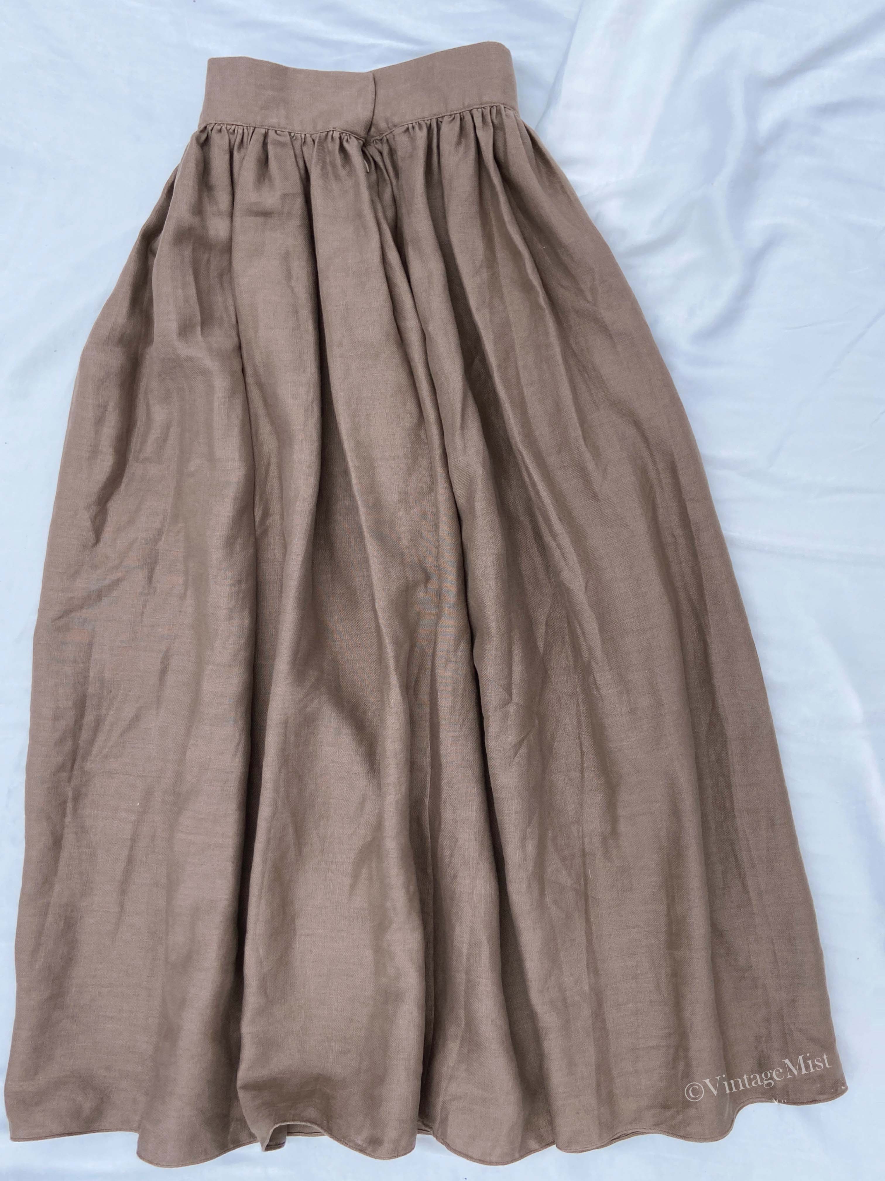 Basic A-line Linen Midi Skirt with Pockets Brown VintageMist 2
