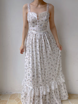 Chiffon Floral Lace Trim Beaded Cami Dress - White | VintageMist